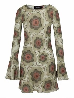 Realisation Par supernova Bridgette Olive and Rust Floral Long-Sleeve Mini Dress